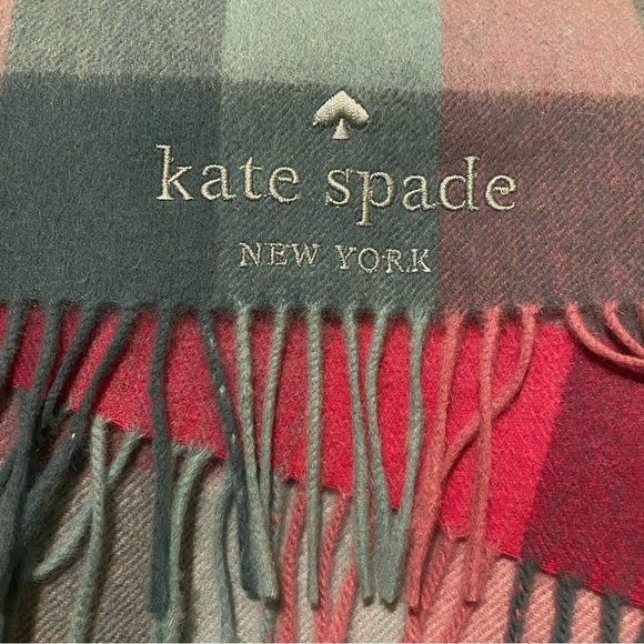 NWT~KATE SPADE Multicolor Festive Check Wool Cashmere Scarf - Picture 4 of 7